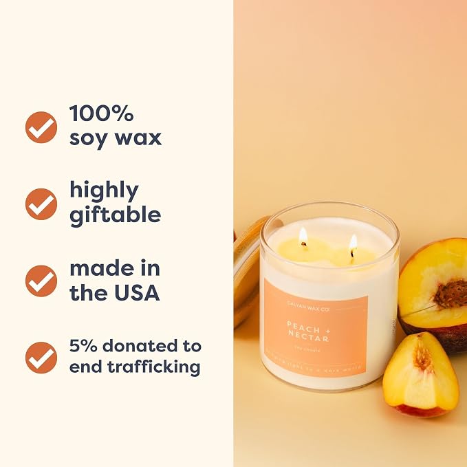 . Peach & Nectar 2 Wick Scented Candle - 37 Hour Burn - Luxury made from natural materials Soy Wax Candles, alternate product