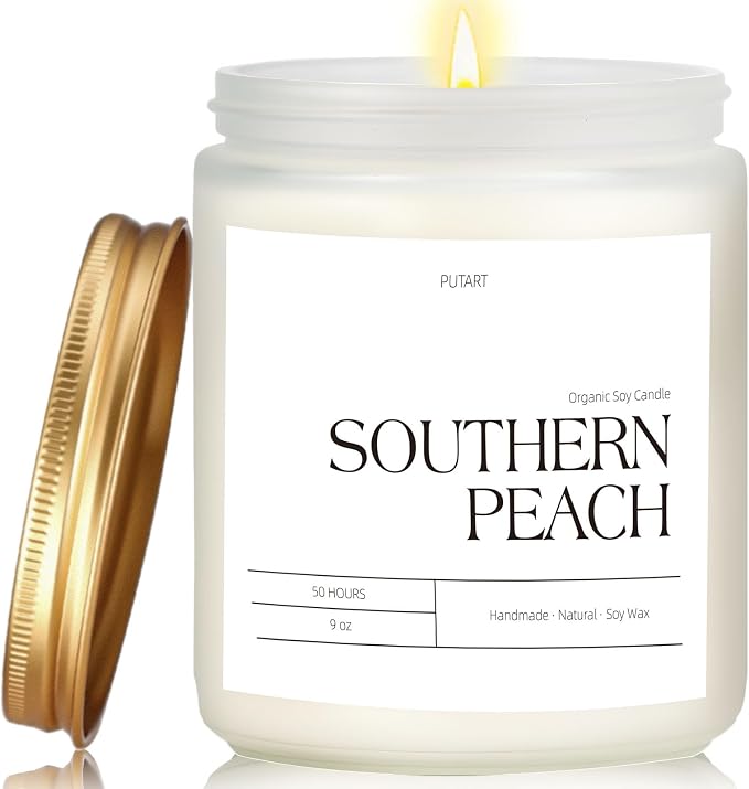 Peach Scented Candles for Home, 9oz Natural Soy Wax Aromatherapy Organic Peach Candle for Stress Relief, product image