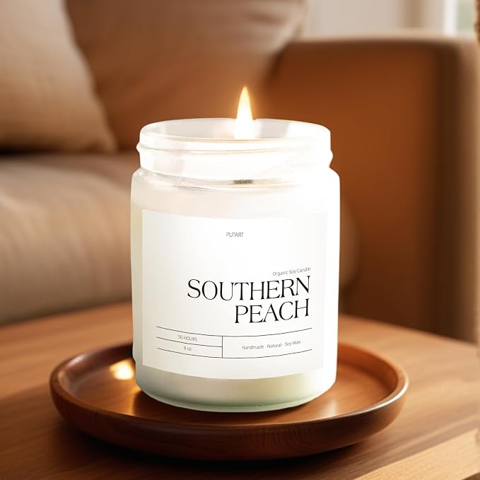 Peach Scented Candles for Home, 9oz Natural Soy Wax Aromatherapy Organic Peach Candle for Stress Relief, alternate product