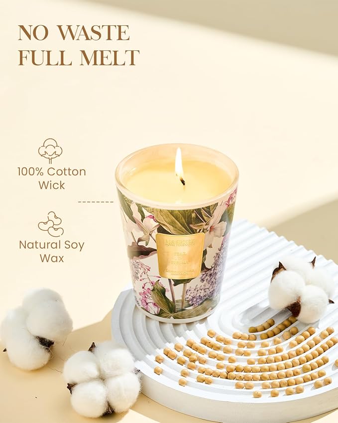 Pear Fressia Scented Natural Soy Wax Candle, 14.1oz 60 Hours Long Lasting Slow Burning Candles for Home Decor, Aromatherapy