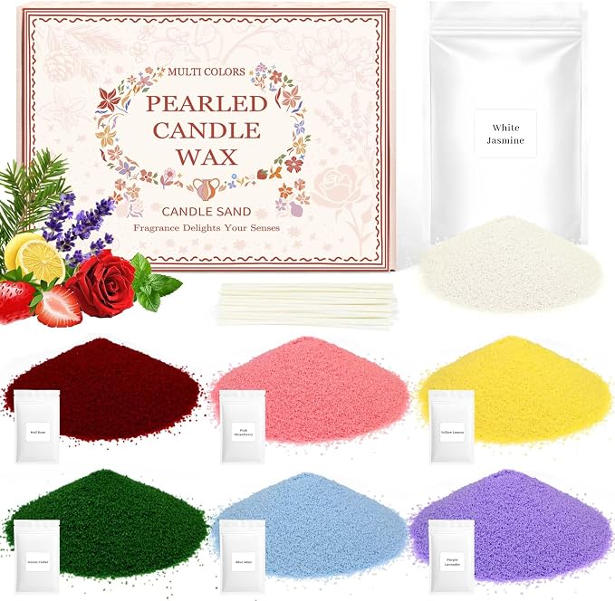 Pearled Candle Sand Wax with 20 Wicks, 7 Scented Candle Beads, Candle Refill Kit, Home Fragrance Decoration for Candle Making