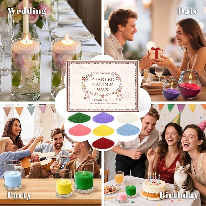 Pearled Candle Sand Wax with 20 Wicks, 7 Scented Candle Beads, Candle Refill Kit, Home Fragrance Decoration for Candle Making