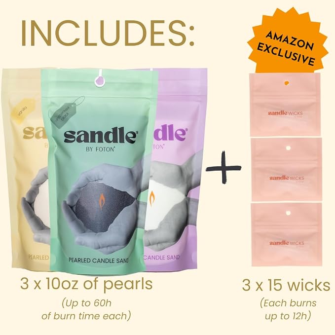 ®PearledCandle Sandle Pearled Candle – Tri-Pack (3 x 10oz) – Vanilla, Clean Laundry & Black Unscented, alternate product view