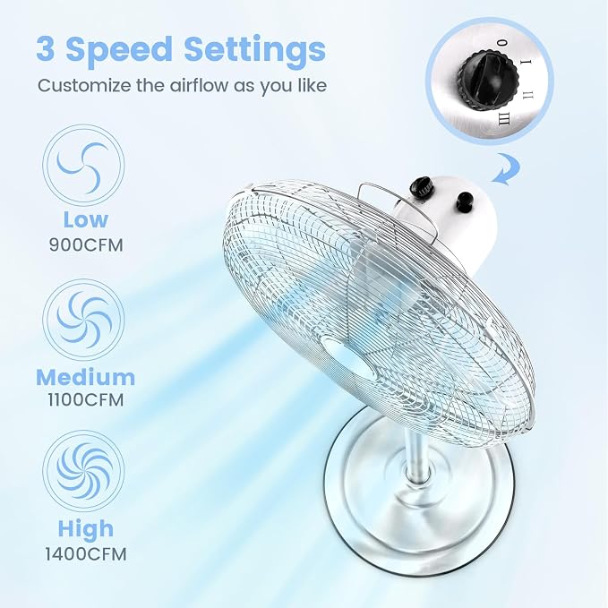 Pedestal Fan, 16 Inch Oscillating Fan w/ 3 Speeds & Adjustable Height, 75° Oscillation & 20° Tilt, Heavy Duty Metal Aluminum