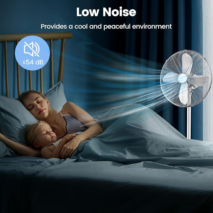 Pedestal Fan, 16 Inch Oscillating Fan w/ 3 Speeds & Adjustable Height, 75° Oscillation & 20° Tilt, Heavy Duty Metal Aluminum