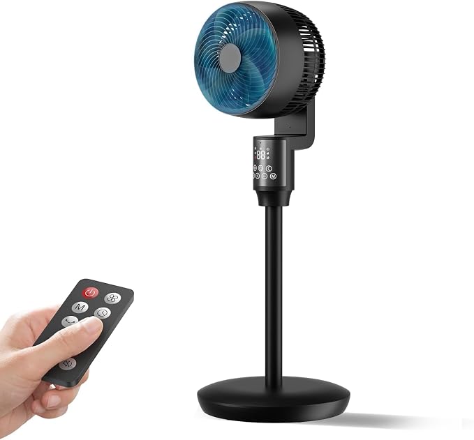 Pedestal Fan for Bedroom, 100ft Air Circulator Quiet Standing Fan, DC Motor, 4 Speeds & 4Modes, 24H Timer