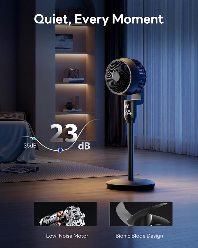 Pedestal Fan for Bedroom, 100ft Air Circulator Quiet Standing Fan, DC Motor, 4 Speeds & 4Modes, 24H Timer