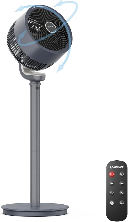 Pedestal Fan for Bedroom, 16-Speed DC Motor Standing Fan with Remote, 90°+90° Omni-Directional Oscillating, 1000CFM Airflow