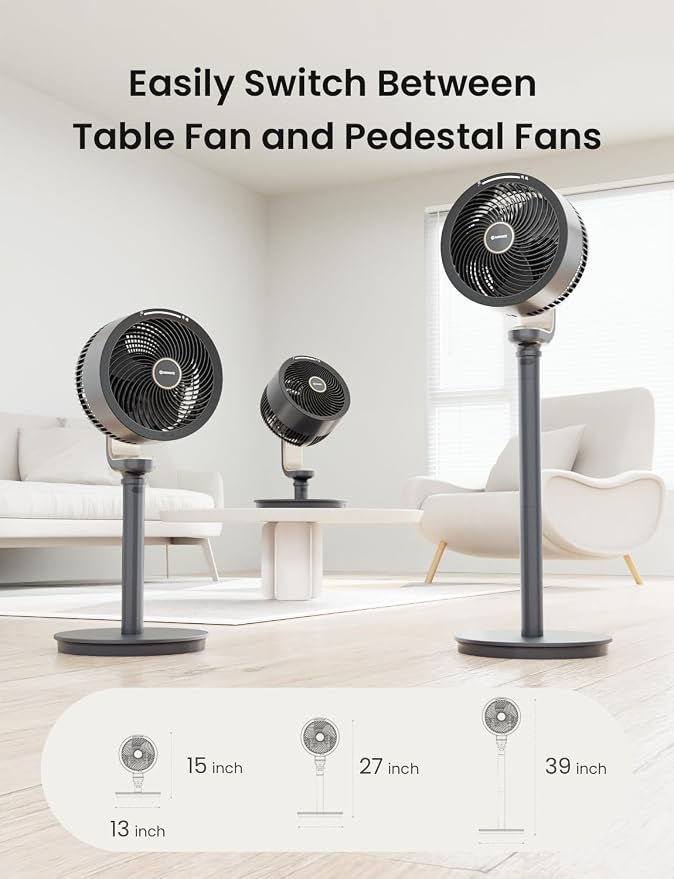 Pedestal Fan for Bedroom, 16-Speed DC Motor Standing Fan with Remote, 90°+90° Omni-Directional Oscillating, 1000CFM Airflow