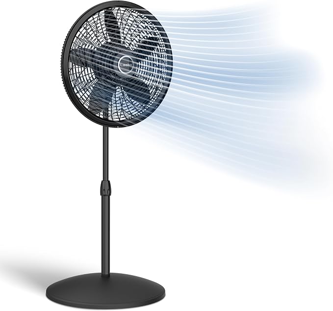 Pedestal Fan, Oscillating Fan for Bedroom with Adjustable Height and 3 Cooling Speeds, Portable, 18", Black, 1827, product