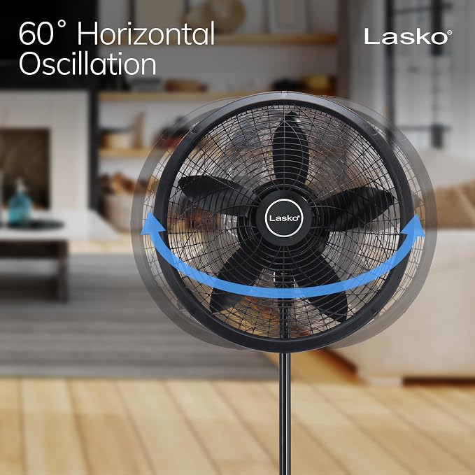 Pedestal Fan, Oscillating Fan for Bedroom with Adjustable Height and 3 Cooling Speeds, Portable, 18", Black, 1827, alternate