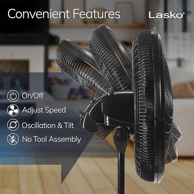 Pedestal Fan, Oscillating Fan for Bedroom with Adjustable Height and 3 Cooling Speeds, Portable, 18", Black, 1827, alternate