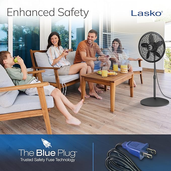 Pedestal Fan, Oscillating Fan for Bedroom with Adjustable Height and 3 Cooling Speeds, Portable, 18", Black, 1827, alternate