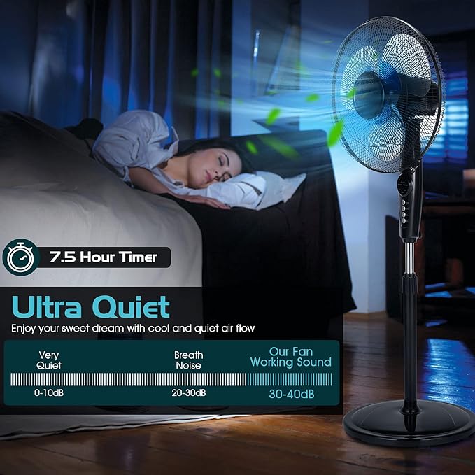 Pedestal Fan, Oscillating Standing Fan with Remote Control & 3 Speeds, Free Stand Fan with Adjustable Height, LCD Display
