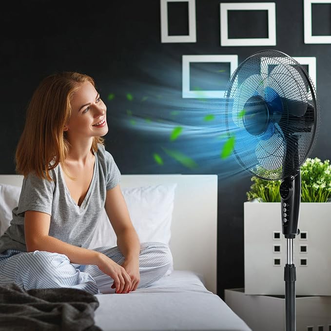 Pedestal Fan, Oscillating Standing Fan with Remote Control & 3 Speeds, Free Stand Fan with Adjustable Height, LCD Display