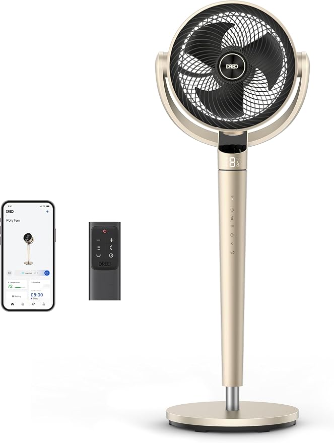 Pedestal Fan with Smart Control, 43'' Inches, 150°+120° Omni-Directional Oscillating Quiet Fans for Bedroom, 110ft Circulator