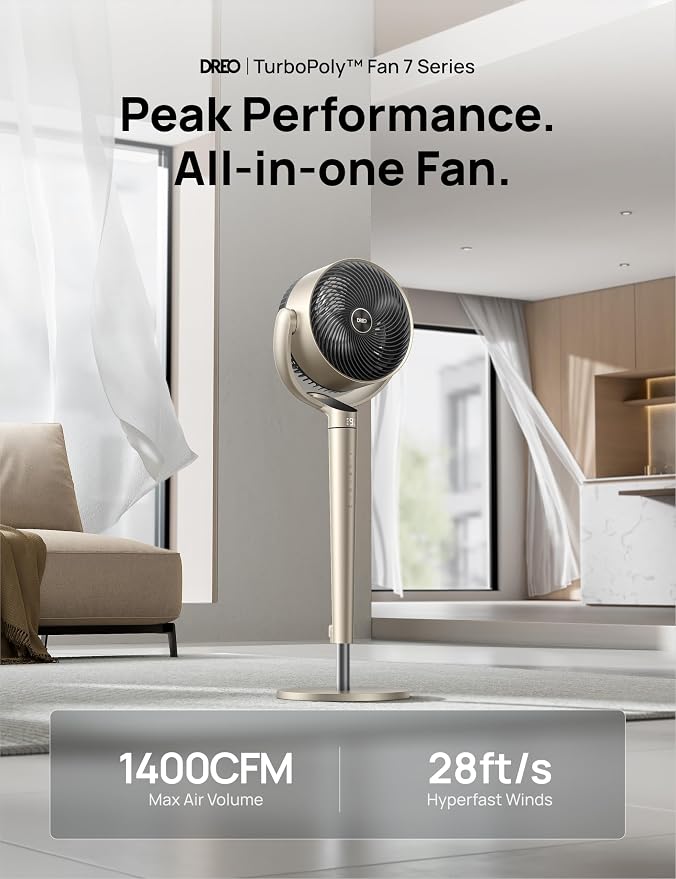 Pedestal Fan with Smart Control, 43'' Inches, 150°+120° Omni-Directional Oscillating Quiet Fans for Bedroom, 110ft Circulator