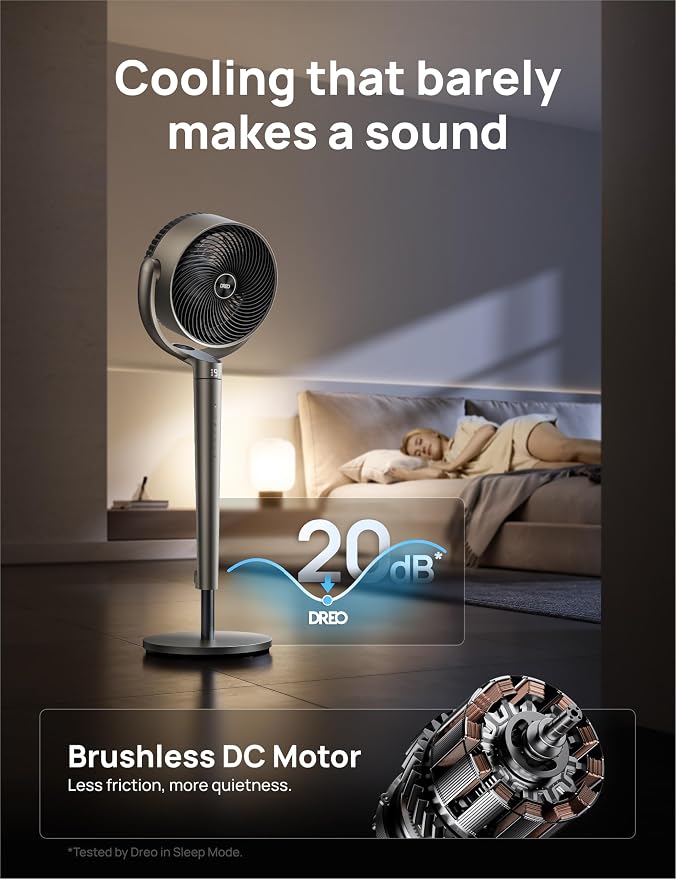Pedestal Fan with Smart Control, 43'' Inches, 150°+120° Omni-Directional Oscillating Quiet Fans for Bedroom, 110ft Circulator