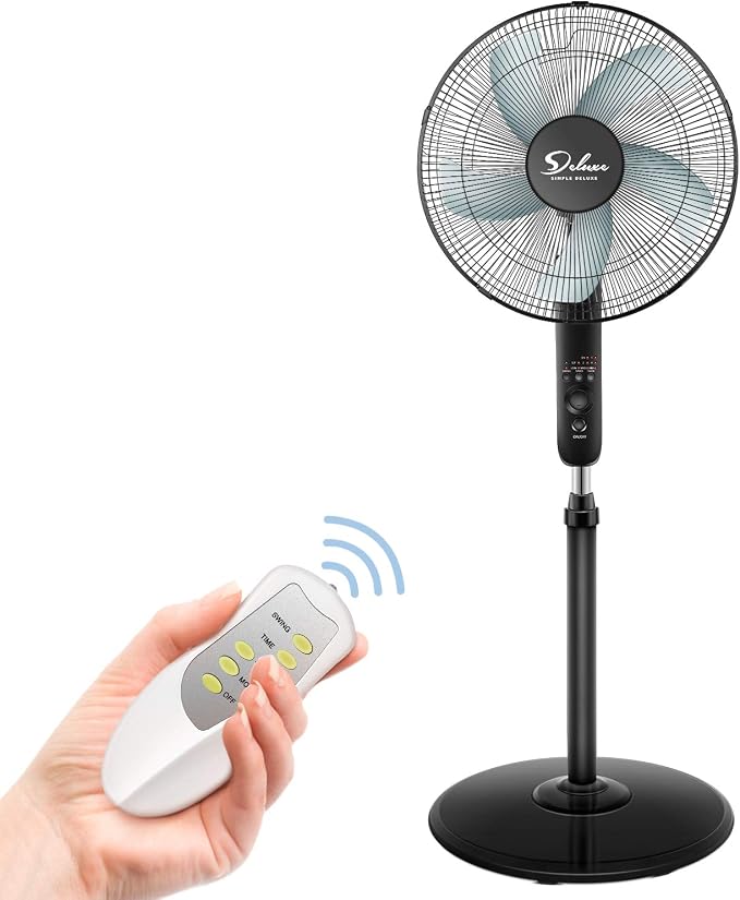 Pedestal Stand Fan with Remote Control for Indoor, Bedroom, Living Room, Home Office & College Dorm Use,3 Speed, Black, 16
