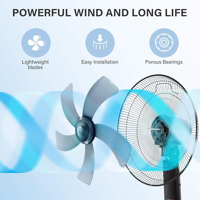 Pedestal Stand Fan with Remote Control for Indoor, Bedroom, Living Room, Home Office & College Dorm Use,3 Speed, Black, 16