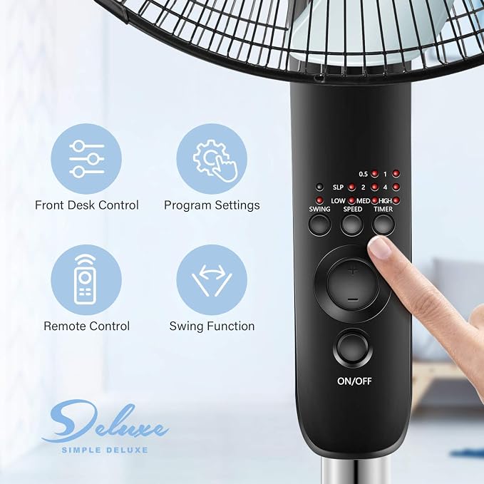 Pedestal Stand Fan with Remote Control for Indoor, Bedroom, Living Room, Home Office & College Dorm Use,3 Speed, Black, 16