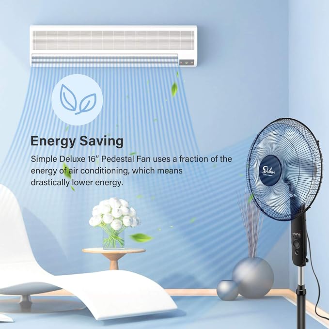 Pedestal Stand Fan with Remote Control for Indoor, Bedroom, Living Room, Home Office & College Dorm Use,3 Speed, Black, 16