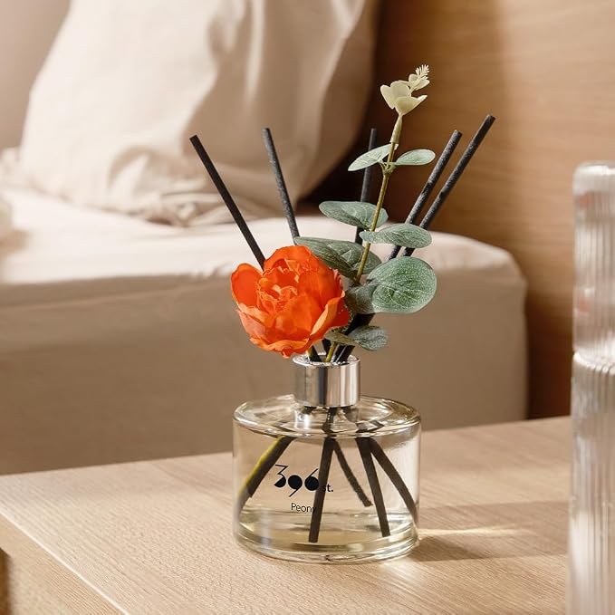 . Peony Flower Reed Diffuser, Black Cherry, 200ml(6.7oz) / Reed Diffuser Sets, Home Fragrance, Scented Oils, Home & Bathroom