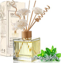 Peppermint & Eucalyptus Reed Diffuser Set-6.7 oz Glass Bottle with 4 Rattan Sticks,3 Dried Flowers,Adjustable,Long-Lasting