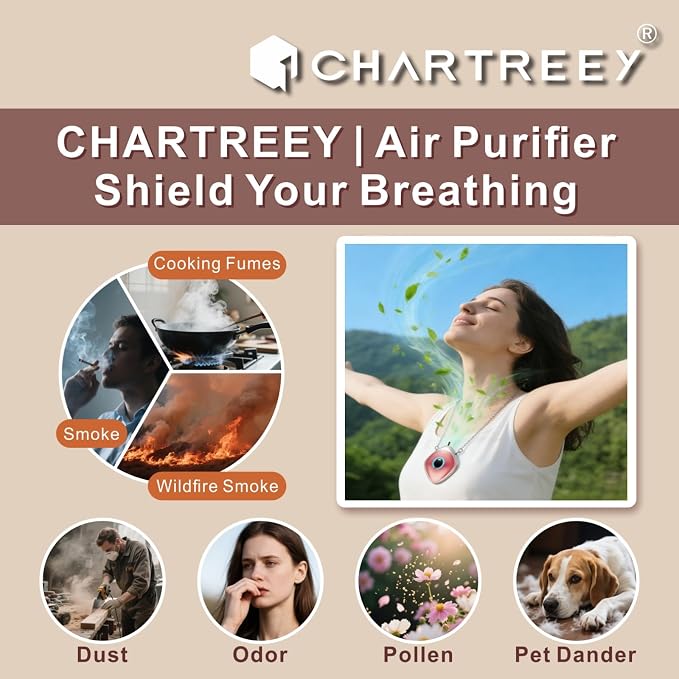 Personal Air Purifier, Chartreey Wearable Air Purifier Necklace, Ture 502 Million/cm3 High-Speed Negative Ion Generator
