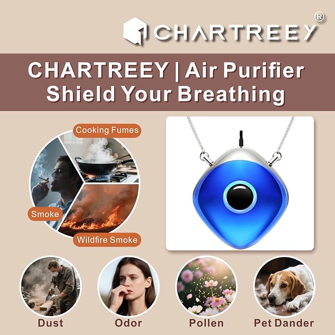 Personal Air Purifier, Chartreey Wearable Air Purifier Necklace, Ture 502 Million/cm3 High-Speed Negative Ion Generator