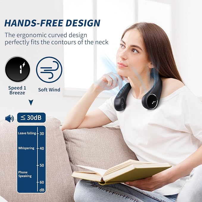 Personal Cooling Portable Neck Fans - 5000 mAh USB Rechargeable,360 Free Rotation & Lower Noise Bladeless Battery Operated