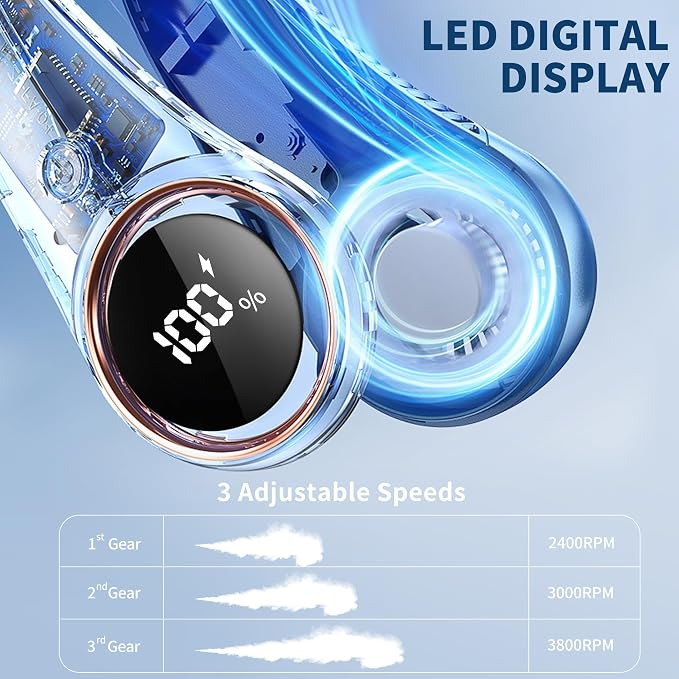 Personal Cooling Portable Neck Fans - USB Rechargeable,360 Free Rotation & Lower Noise Bladeless Battery Operated Design with