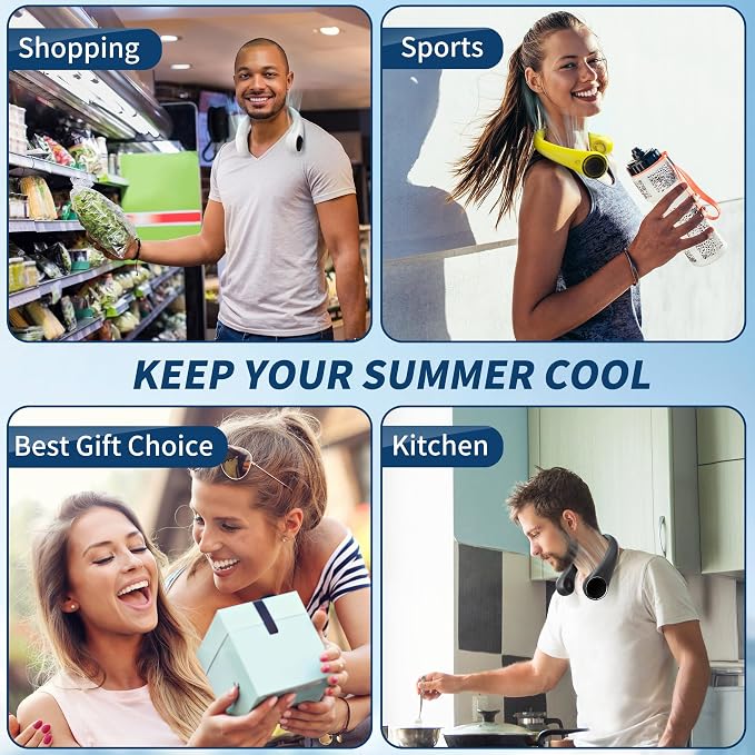 Personal Cooling Portable Neck Fans - USB Rechargeable,360 Free Rotation & Lower Noise Bladeless Battery Operated Design with