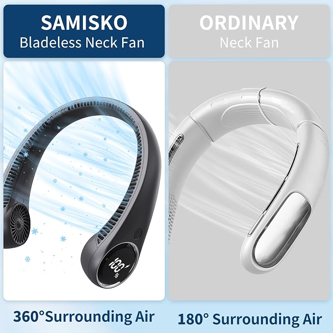 Personal Cooling Portable Neck Fans - USB Rechargeable,360 Free Rotation & Lower Noise Bladeless Battery Operated Design with