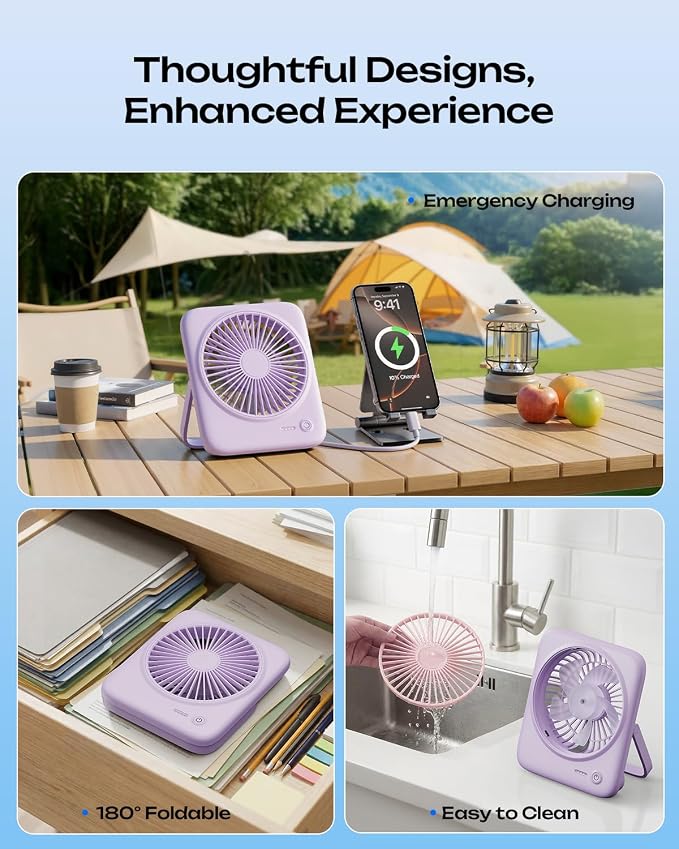 Personal Portable Desk Fan, 4000mAh Small Rechargeable Portable Fan Battery Operated & USB Powered for Travel Sleeping