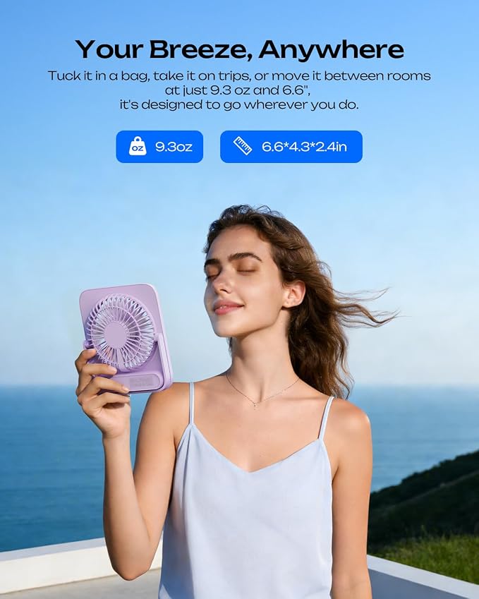 Personal Portable Desk Fan, 4000mAh Small Rechargeable Portable Fan Battery Operated & USB Powered for Travel Sleeping