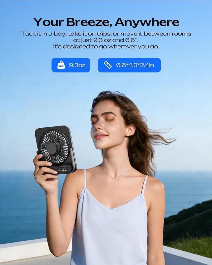 Personal Portable Desk Fan, 4000mAh Small Rechargeable Portable Fan Battery Operated & USB Powered for Travel Sleeping