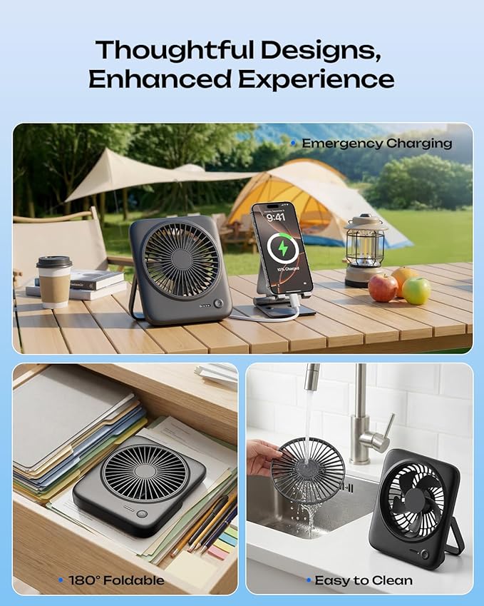 Personal Portable Desk Fan, 4000mAh Small Rechargeable Portable Fan Battery Operated & USB Powered for Travel Sleeping
