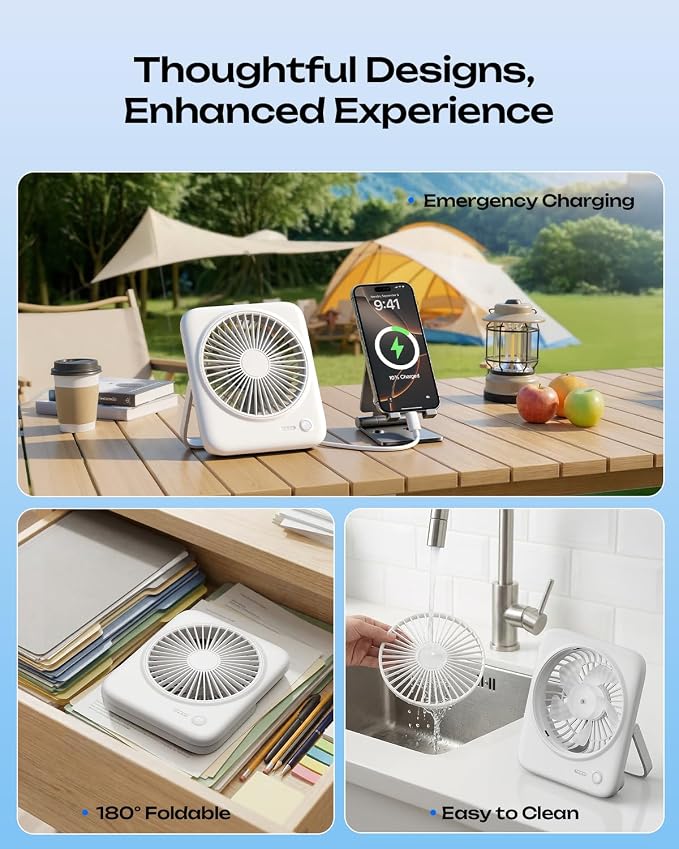 Personal Portable Desk Fan, 4000mAh Small Rechargeable Portable Fan Battery Operated & USB Powered for Travel, alternate view