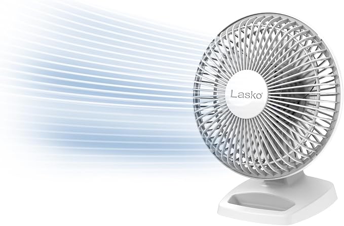 Personal Table Fan with Storage Tray, 2 Quiet Speeds, Tilt-Back Fan Head for Home Office, Bedroom, 6", White, 2002W, product