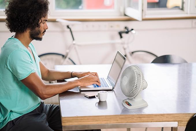 Personal Table Fan with Storage Tray, 2 Quiet Speeds, Tilt-Back Fan Head for Home Office, Bedroom, 6", White, 2002W