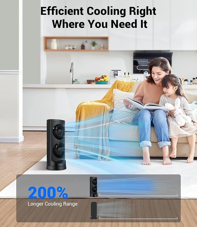 Personal Tower Cooling Fans that Blow Cold Air, Standing Small Desk Fan with 3 Speeds & Timer, 60° & 110° Oscillating Table
