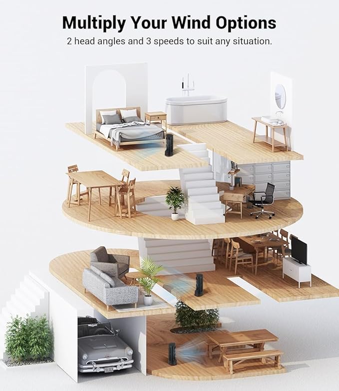 Personal Tower Cooling Fans that Blow Cold Air, Standing Small Desk Fan with 3 Speeds & Timer, 60° & 110° Oscillating Table