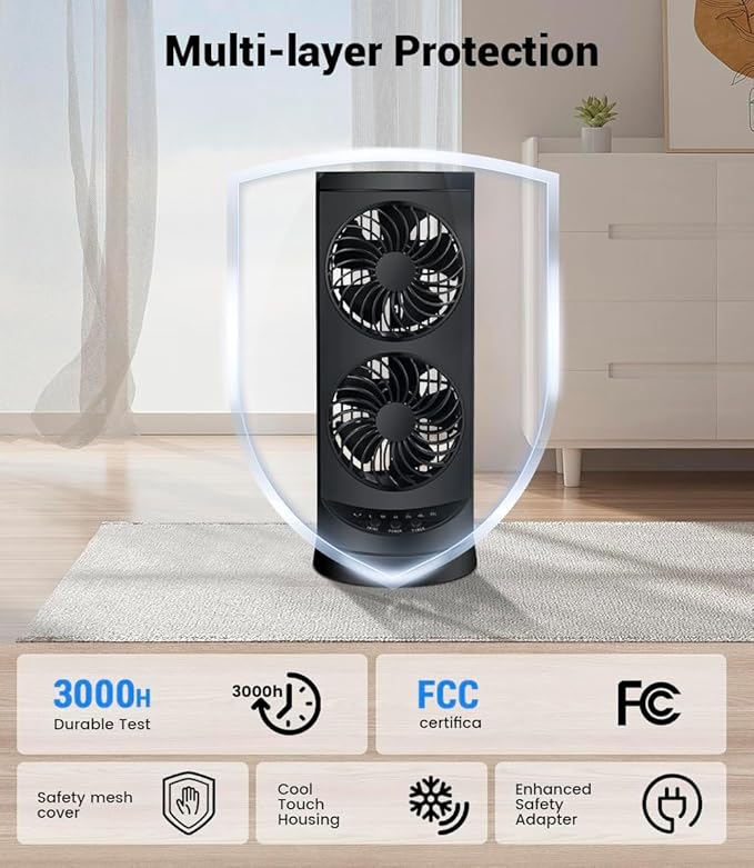 Personal Tower Cooling Fans that Blow Cold Air, Standing Small Desk Fan with 3 Speeds & Timer, 60° & 110° Oscillating Table