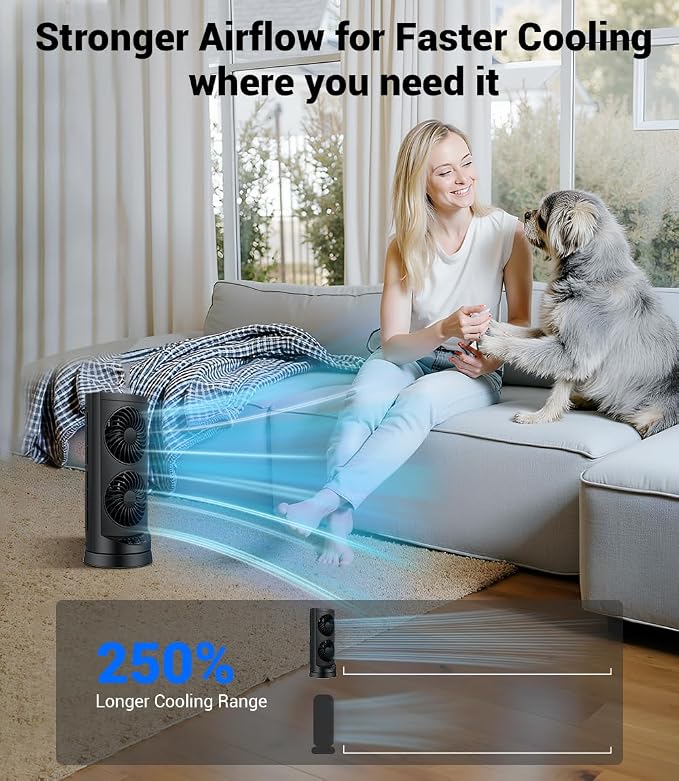 Personal Tower Fan for Bedroom, Portable Desk Table Fan,3 Speeds Cooling Standing Fan with 12H Timer, 60° & 110° Oscillating