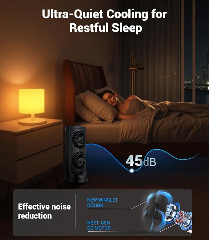 Personal Tower Fan for Bedroom, Portable Desk Table Fan,3 Speeds Cooling Standing Fan with 12H Timer, 60° & 110° Oscillating