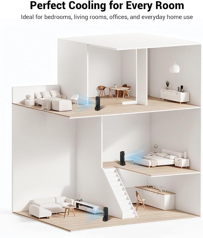 Personal Tower Fan for Bedroom, Portable Desk Table Fan,3 Speeds Cooling Standing Fan with 12H Timer, 60° & 110° Oscillating