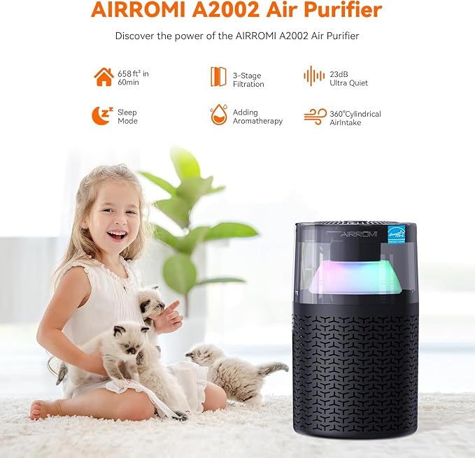 Pet Air Purifier for Home & Bedroom, HEPA Activated Carbon Filter, Removes Pet Dander & Odor, Allergies, Smoke, Hair