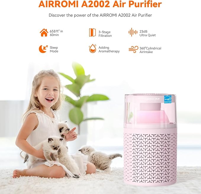 Pet Air Purifier for Home & Bedroom, HEPA Activated Carbon Filter, Removes Pet Dander & Odor, Allergies, Smoke, Hair