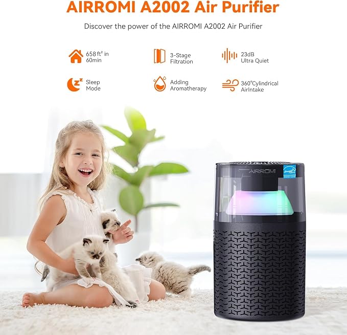 Pet Air Purifier for Home & Bedroom, HEPA Activated Carbon Filter, Removes Pet Dander & Odor, Allergies, Smoke, Hair